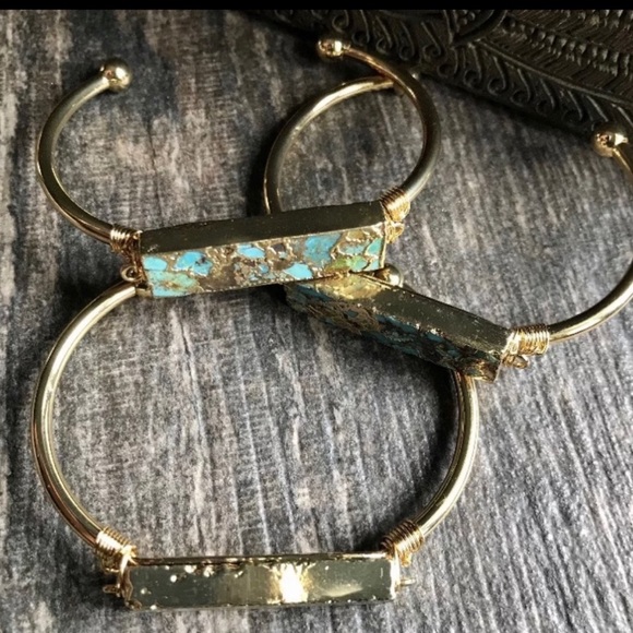 Raw Turquoise Stone Cuff Bracelet - Picture 5 of 6